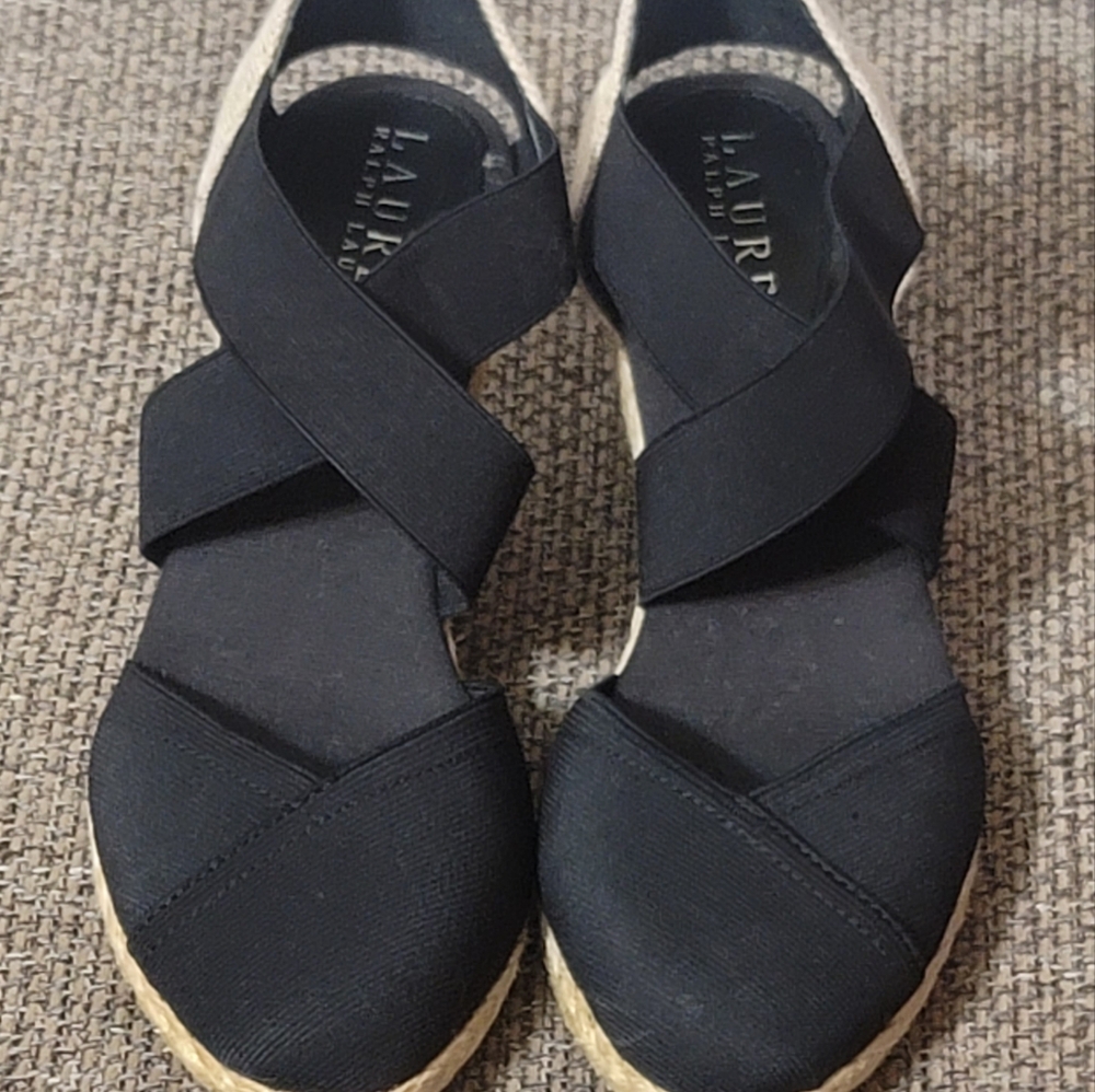 Lauren Ralph Lauren Women's Collins Espadrille Wedge Sandals Black Size 8